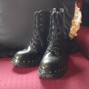 MIA Studded Black Lace Up Boots